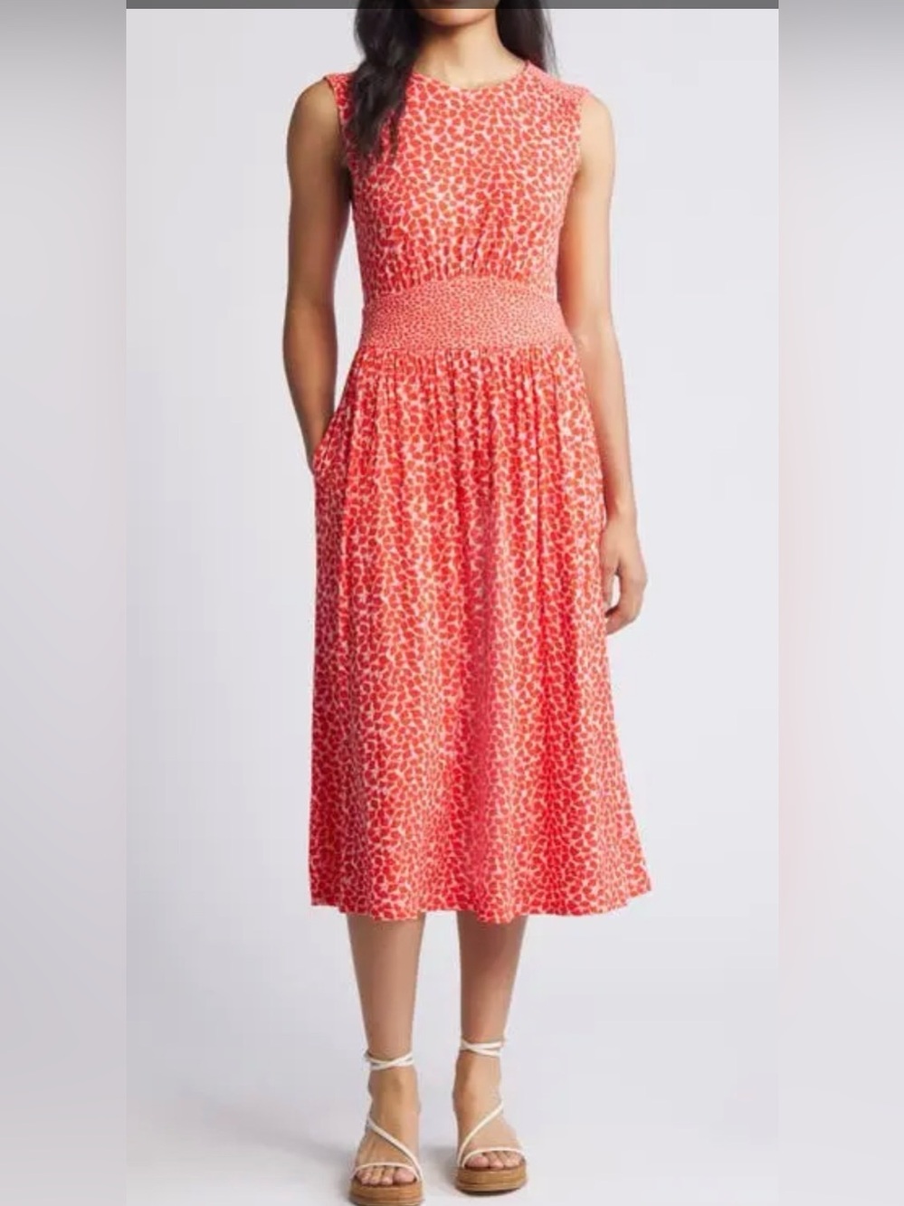 Boden Thea Sleeveless Midi Dress in the Poppy Red Botanic Sprig size 8